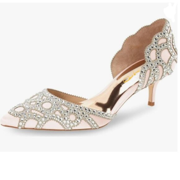 XYD Light Pink Elegant Pointed Toe D'Orsay Kitten Heel Rhinestone Stud Pumps - Picture 1 of 8